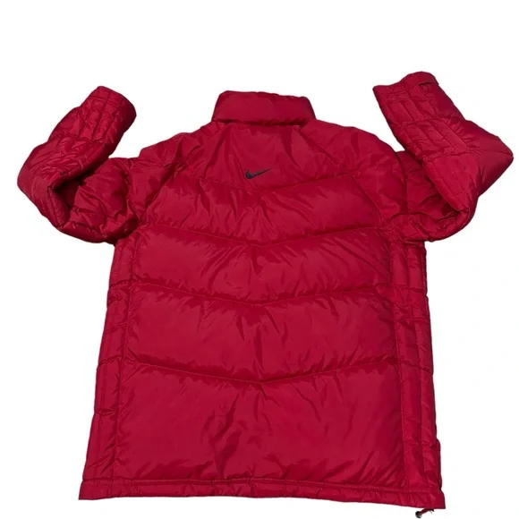 VTG Nike Puffer Down Filled Coat Mens Large Red Back Center Swoosh Y2K